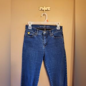 Yoga Jeans. Rich dark blue with copper stitching. Skinny. Sz 27